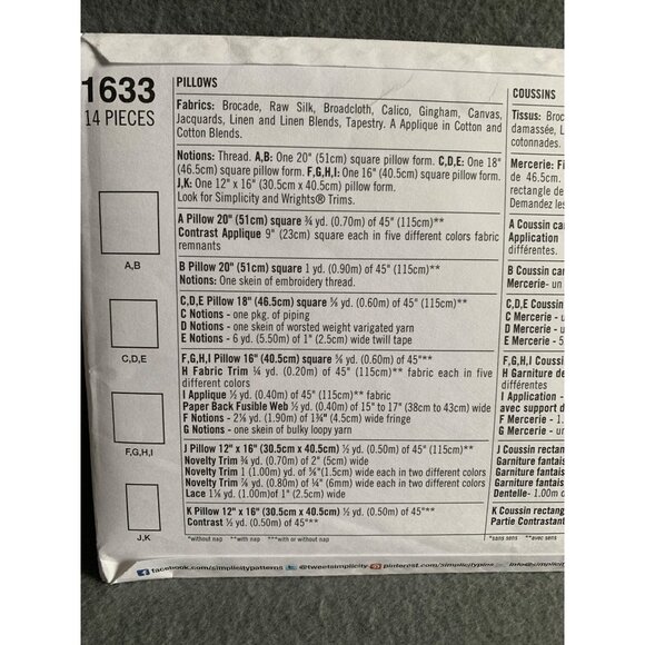 Simplicity Decorative Pillows Sewing Pattern 1633 - uncut - Picture 6 of 10